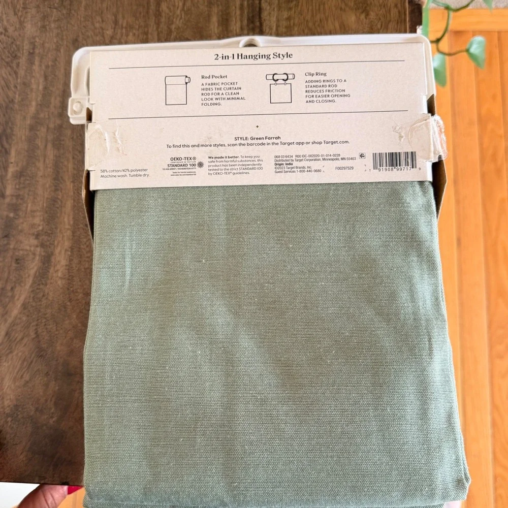 Threshold Light Filtering Curtain Green Farrah 54x84 Sage Cotton Blend 2 Panel